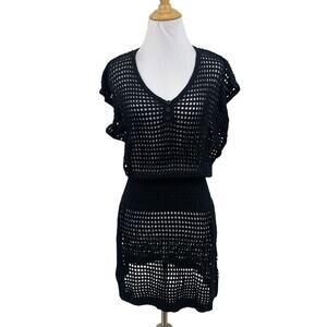 Hount Dress Womens S Small Black Open Stitch Crochet Knit Cover Up See Through